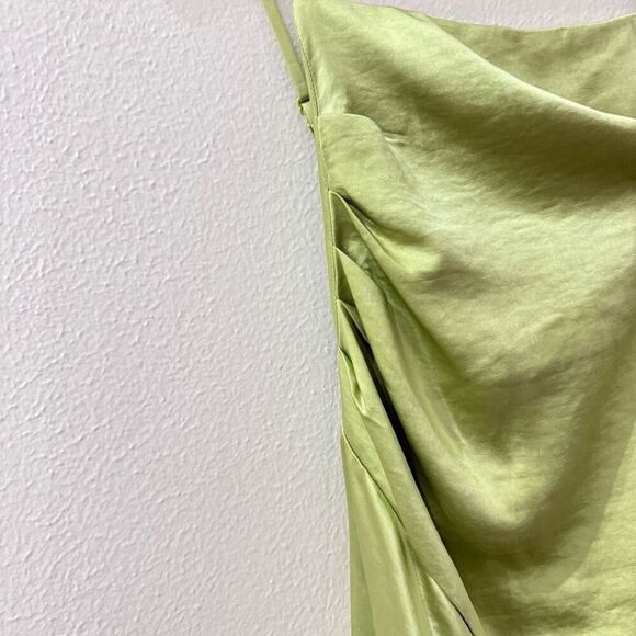 Lulu's Women's XL Captivated by Love Lime Green Satin Ruched Bodycon Mini Dress - Picture 8 of 14